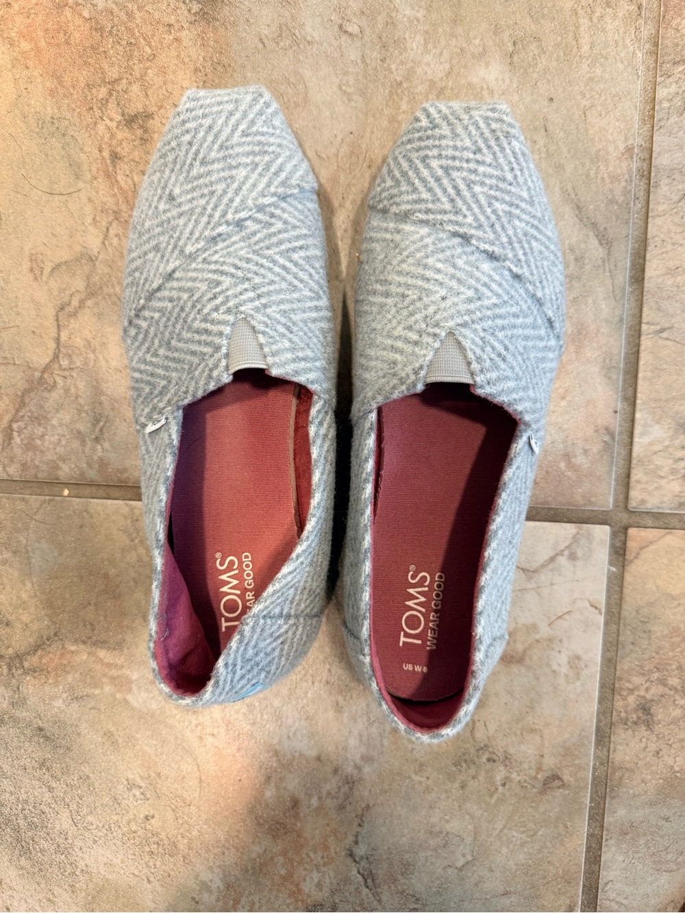 Toms Gray Herringbone Slip-On Flats with Wine Insole